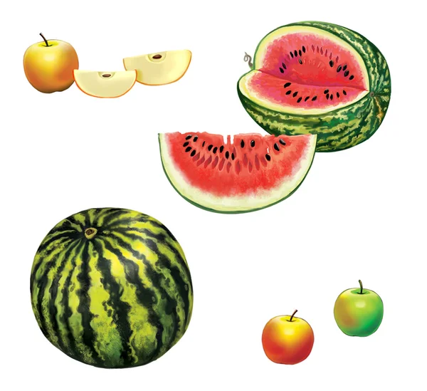 Wassermelone und Äpfel — Stockfoto