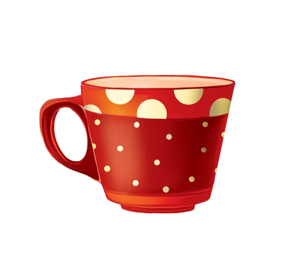 Керамічна червона чашка з крапками полоки . — стокове фото