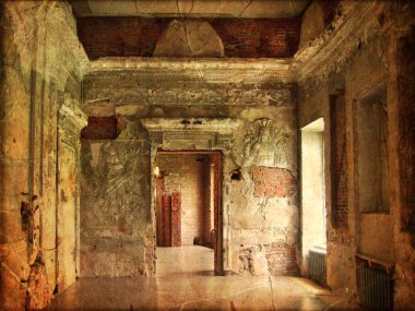 Interior of an old Palace. Ruines of a castle. grunge and retro style. clipart