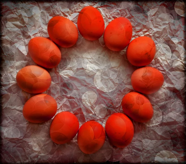 Cartão de Páscoa, ovos de Páscoa, fundo de primavera retro — Fotografia de Stock