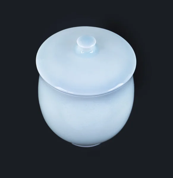 Light blue porcelain vessel with a lid — Stock Photo, Image