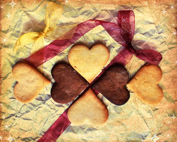 De dag van Valentijnskaarten achtergrond met hartvormige suiker cookies — Stockfoto