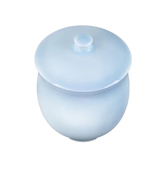 Ręcznie niebieski ceramiczne naczynie z pokrywką — Zdjęcie stockowe