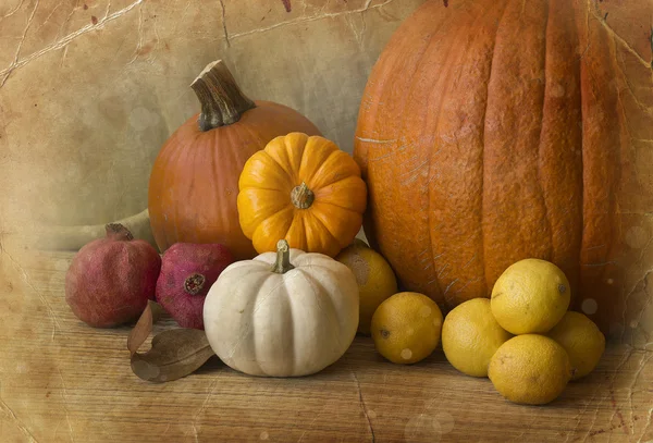 Pumpkins and autumn decorations — Stock Photo, Image