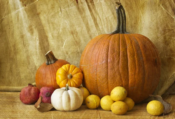 Pumpkins and autumn decorations — Stock Photo, Image