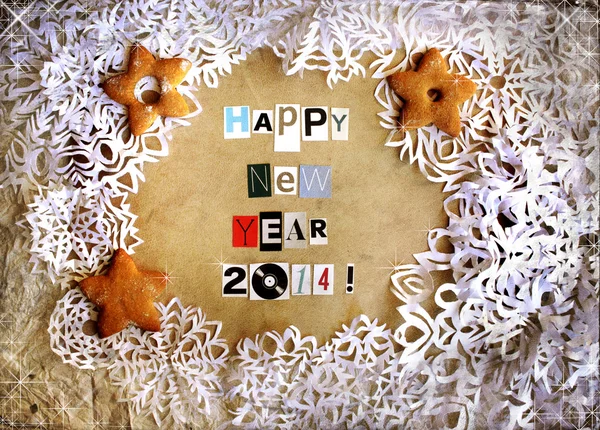 Fondo de Navidad con galletas y copos de nieve —  Fotos de Stock