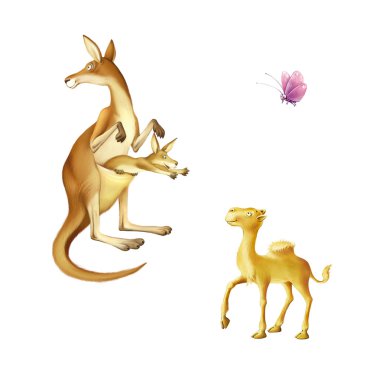 Kangaroo female with joey in pouch clipart