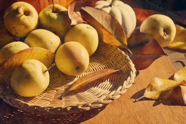 Thanksgiving achtergrond met pompoenen en appels. Retro kaart — Stockfoto