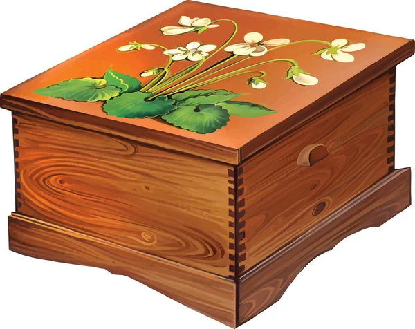 Decorado con flores caja de madera — Vector de stock