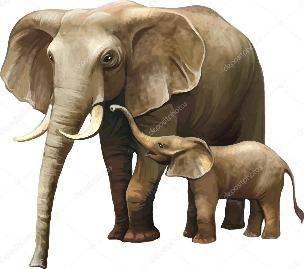 Big adult Asian elephant with baby elephant