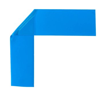 Beyaz arka planda izole edilmiş mavi izolasyon bandı parçaları. Yapıştırıcı bant