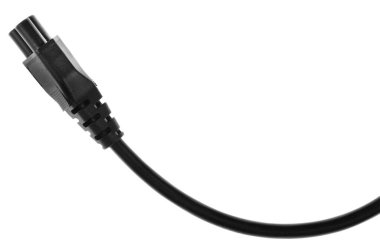 Avrupa elektrik prizi beyaz arka planda izole edildi. Fişi olan siyah güç kablosu. Güç kablosu yakın plan