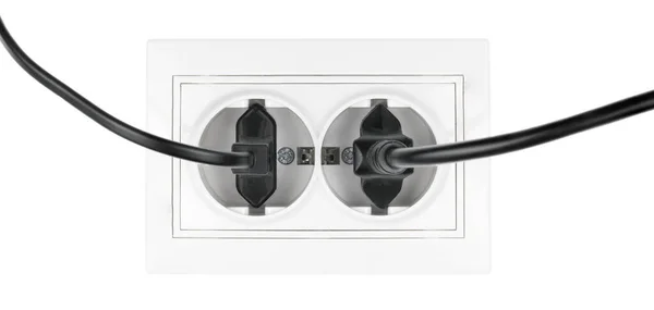 Dubbel Vermogen Europese Elektrische Stekker Geïsoleerd Een Wit Zwart Elektrisch — Stockfoto