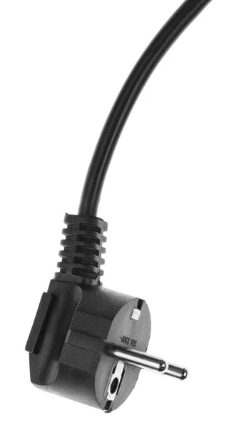 Elektryczna Wtyczka Europejska Izolowana Białym Tle Czarny Kabel Zasilający Wtyczką — Zdjęcie stockowe