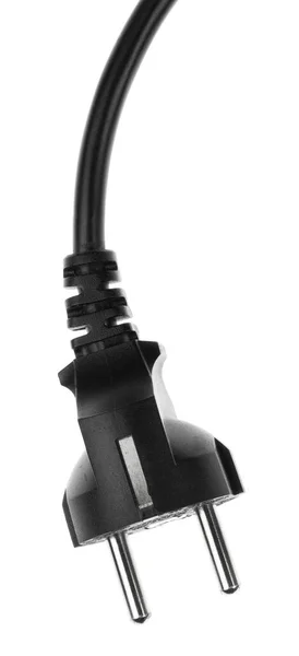 Elektromos Európai Dugó Elszigetelt Fehér Háttérrel Fekete Tápkábel Dugóval Teljesítménykábel — Stock Fotó