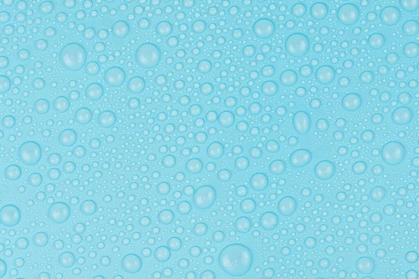 Wassertropfen Auf Blauem Hintergrund Hintergrundglas Das Mit Wassertropfen Bedeckt Ist — Stockfoto