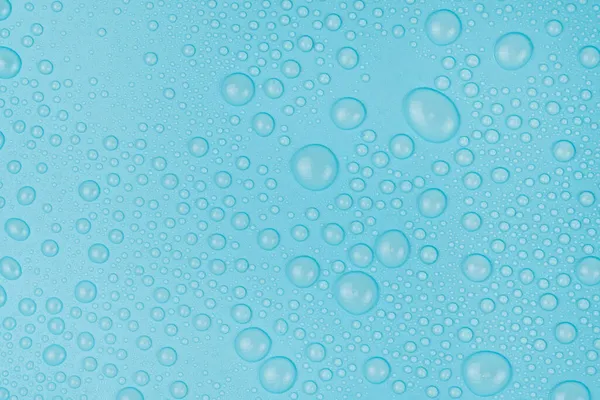 Gotas Água Textura Fundo Azul Vidro Fundo Coberto Com Gotas — Fotografia de Stock