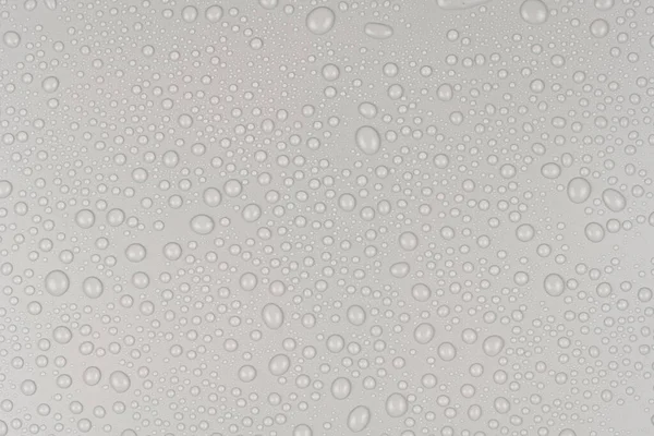 Beyaz arkaplan dokusuna su damlaları. Arkaplan camı su damlalarıyla kaplı. Sudaki gri kabarcıklar