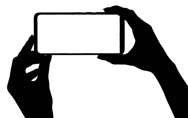 Illustration Silhouette Hand Holding Smartphone Blank Screen Isolated White Background — Stock Photo, Image