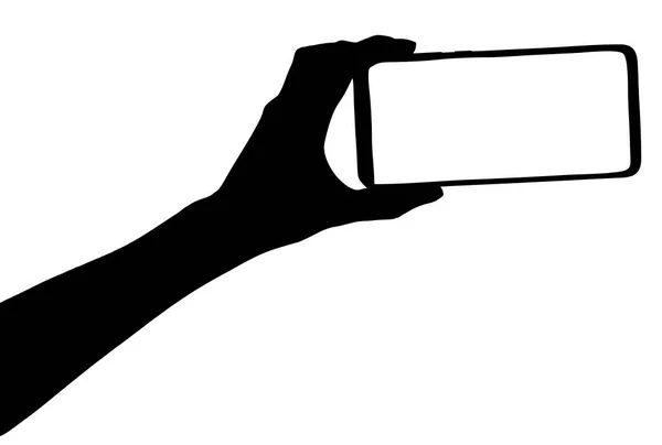 Ilustracja Sylwetki Dłoni Trzymającej Smartfona Pustym Ekranem Odizolowane Białe Tło — Zdjęcie stockowe