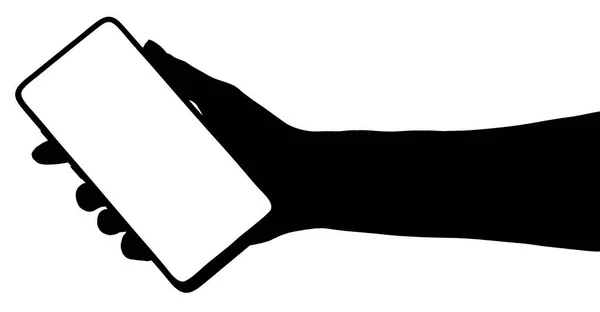 Illusztráció Egy Sziluett Egy Kéz Tartja Okostelefon Üres Képernyő Elszigetelt — Stock Fotó
