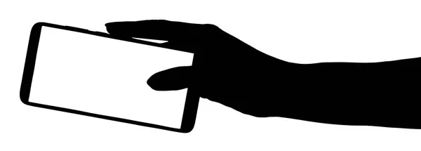 一个手握智能手机的人物形象与空白屏幕隔离的白色背景的图片 使用电话的手 — 图库照片