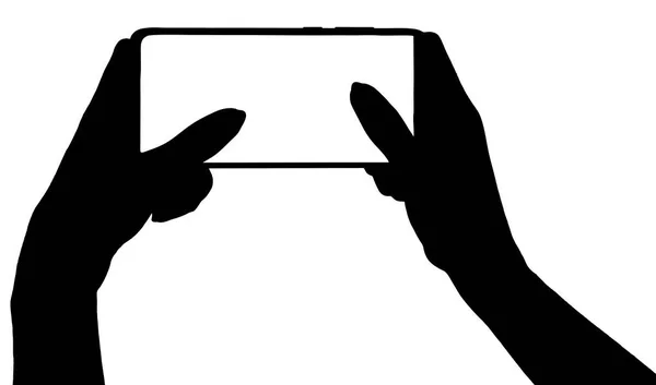 Ilustração Uma Silhueta Uma Mão Que Mantém Smartphone Com Tela — Fotografia de Stock