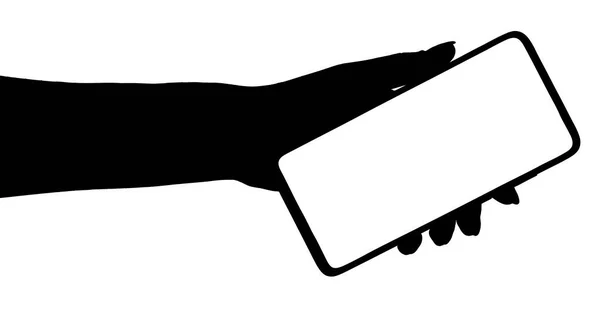 Illustration Une Silhouette Une Main Tenant Smartphone Avec Écran Vierge — Photo