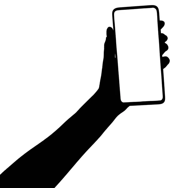 Illustrazione Una Sagoma Una Mano Che Tiene Smartphone Con Schermo — Foto Stock