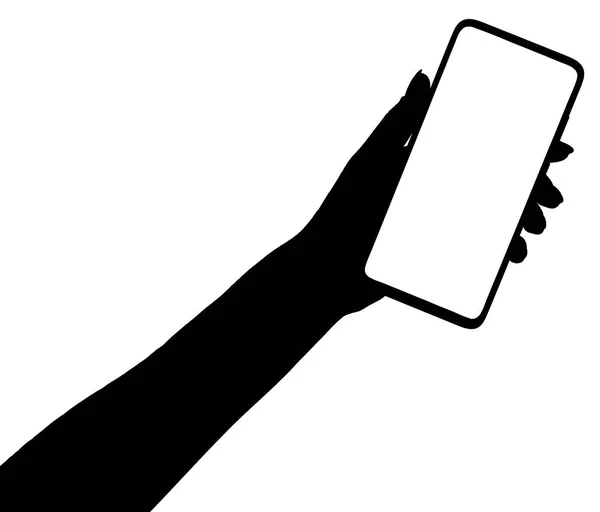 Ilustrace Siluety Ruky Držící Smartphone Prázdnou Obrazovkou Izolované Bílé Pozadí — Stock fotografie