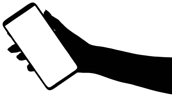 Illustration Silhuett Hand Som Håller Smartphone Med Blank Skärm Isolerad — Stockfoto