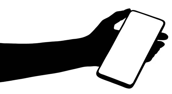 Ilustração Uma Silhueta Uma Mão Que Mantém Smartphone Com Tela — Fotografia de Stock