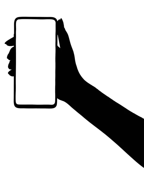 Illustration Silhuett Hand Som Håller Smartphone Med Blank Skärm Isolerad — Stockfoto