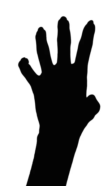 Silhouette Einer Hand Isoliert Weißen Hintergrund Zeigt Geste Hält Etwas — Stockfoto