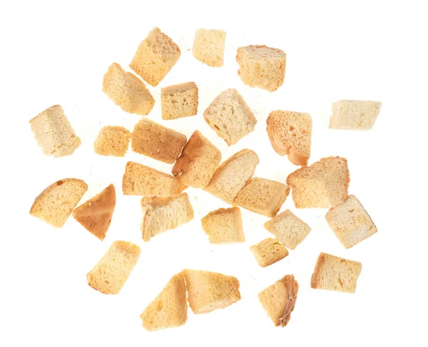 Baked Crackers Isolated White Background Close Heap Small Pieces Dried — Stock Photo, Image