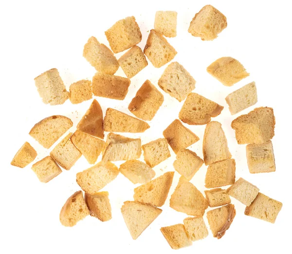 Cracker Forno Isolato Sfondo Bianco Vicino Cumulo Piccoli Pezzi Pane — Foto Stock