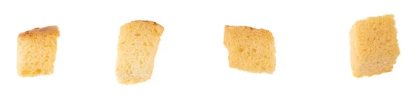 Gebakken Crackers Geïsoleerde Witte Achtergrond Van Dichtbij Hopen Kleine Stukjes — Stockfoto