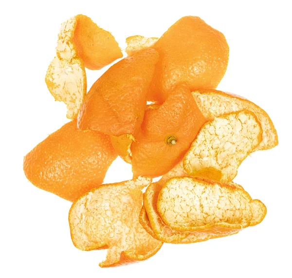 Peau Mandarine Orange Isolée Sur Fond Blanc Peau Agrumes — Photo