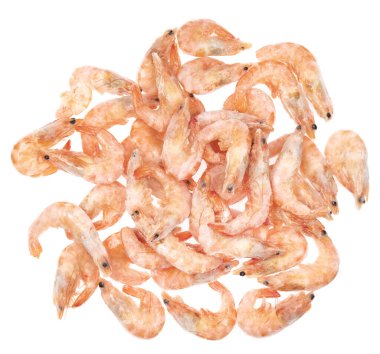 Beyaz arka planda soyulmamış donmuş karides