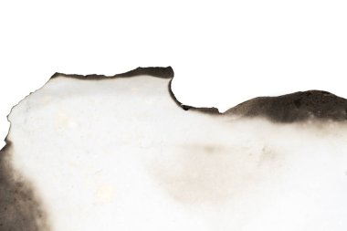 Yanmış kağıt kenarı beyaz arka planda izole edilmiş. Yanan sınırlar kağıdı kapat