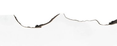 Yanmış kağıt kenarı beyaz arka planda izole edilmiş. Yanan sınırlar kağıdı kapat