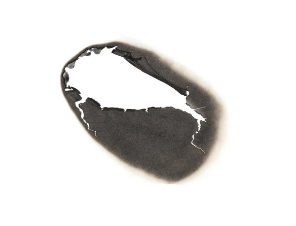 Wypalona Dziura Białym Papierze Spala Granice Papier Zbliżenie — Zdjęcie stockowe