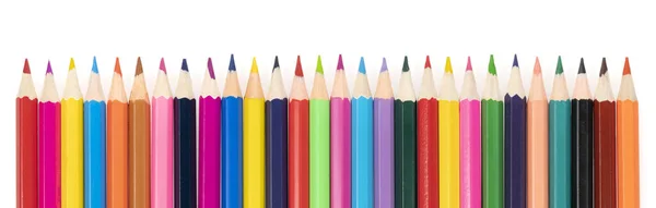 Lápis Coloridos Madeira Isolados Fundo Branco Uma Linha Lápis Multicoloridos — Fotografia de Stock