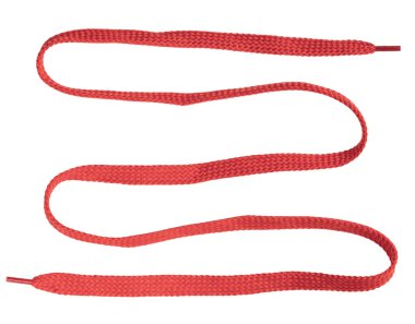 Beyaz arka planda izole edilmiş kırmızı kumaş ayakkabı bağcıkları. yakın plan