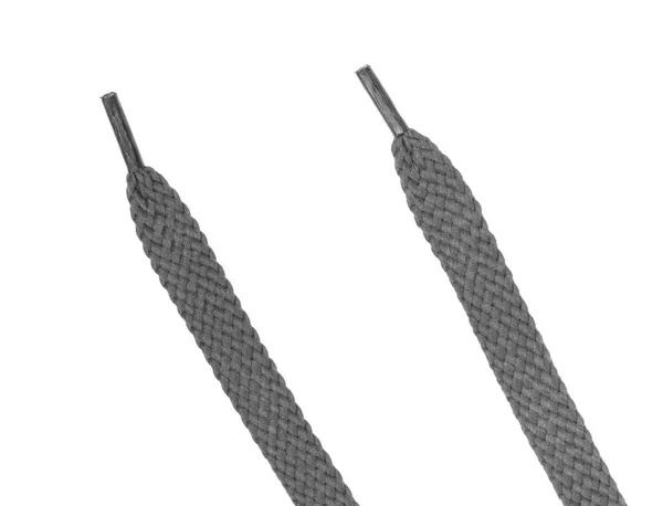 Dark Fabric Shoelaces Isolated White Background Close — Stock Photo, Image