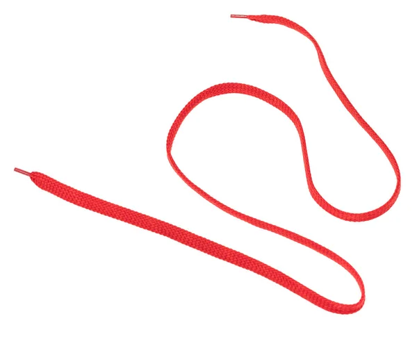 Rote Schnürsenkel Aus Stoff Isoliert Auf Weißem Hintergrund Nahaufnahme — Stockfoto