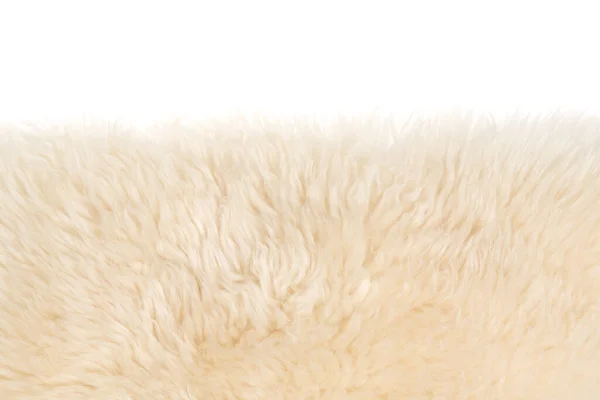 ベージュのふわふわのウールのテクスチャは 白い背景を隔離 白い天然の毛皮の質感 デザイナーにとってのクローズアップは — ストック写真