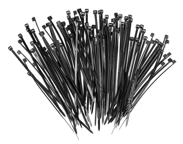 Black Plastic Cable Ties Isolated White Background Plastic Wire Ties — Stock Photo, Image