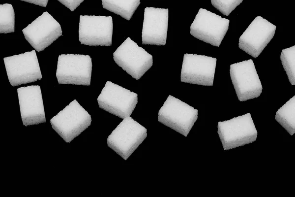 Cubes Naturels Sucre Blanc Isolés Sur Fond Noir — Photo