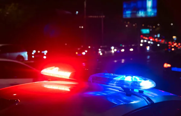 Politieauto Nacht Licht Stree — Stockfoto